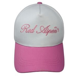 Red Aspen 5 Panel Hat White Pink One Size Snapback Cotton Logo Embroidery 2017